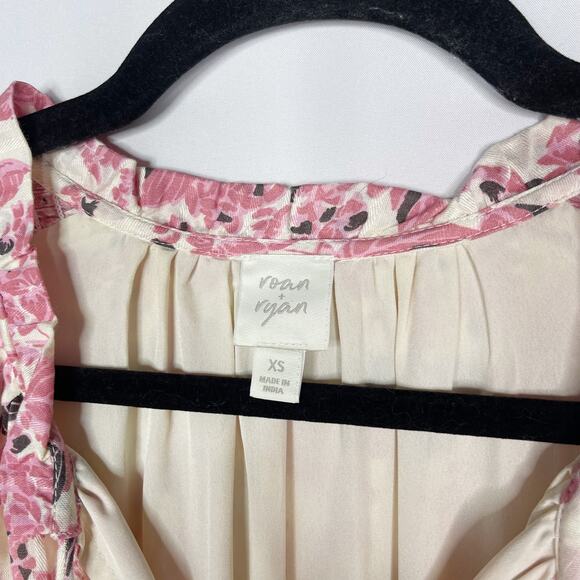 Evereve Roan + Ryan XSmall XS Pink Cream Floral Genevieve Smocked Waist Dress - Picture 10 of 13